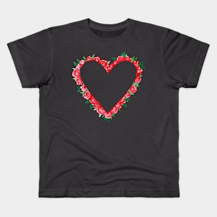 Heart of Roses Floral Wreath Watercolor for Valentine's Kids T-Shirt